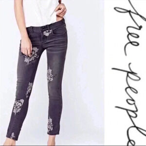 Free People Magnolia Skinny Jeans Gray Floral Sz 25